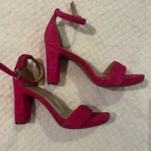 Pink open toed heels with ankle strap